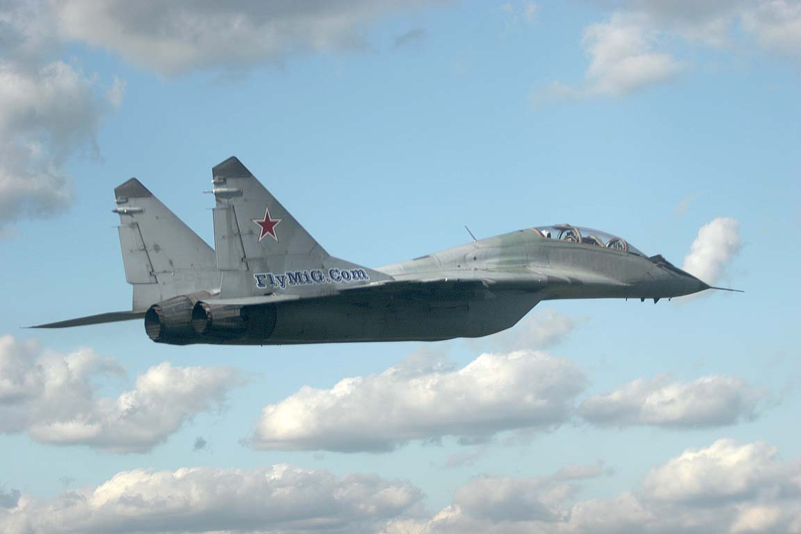 MiG-29 in the air with video camera installed in a cockpit